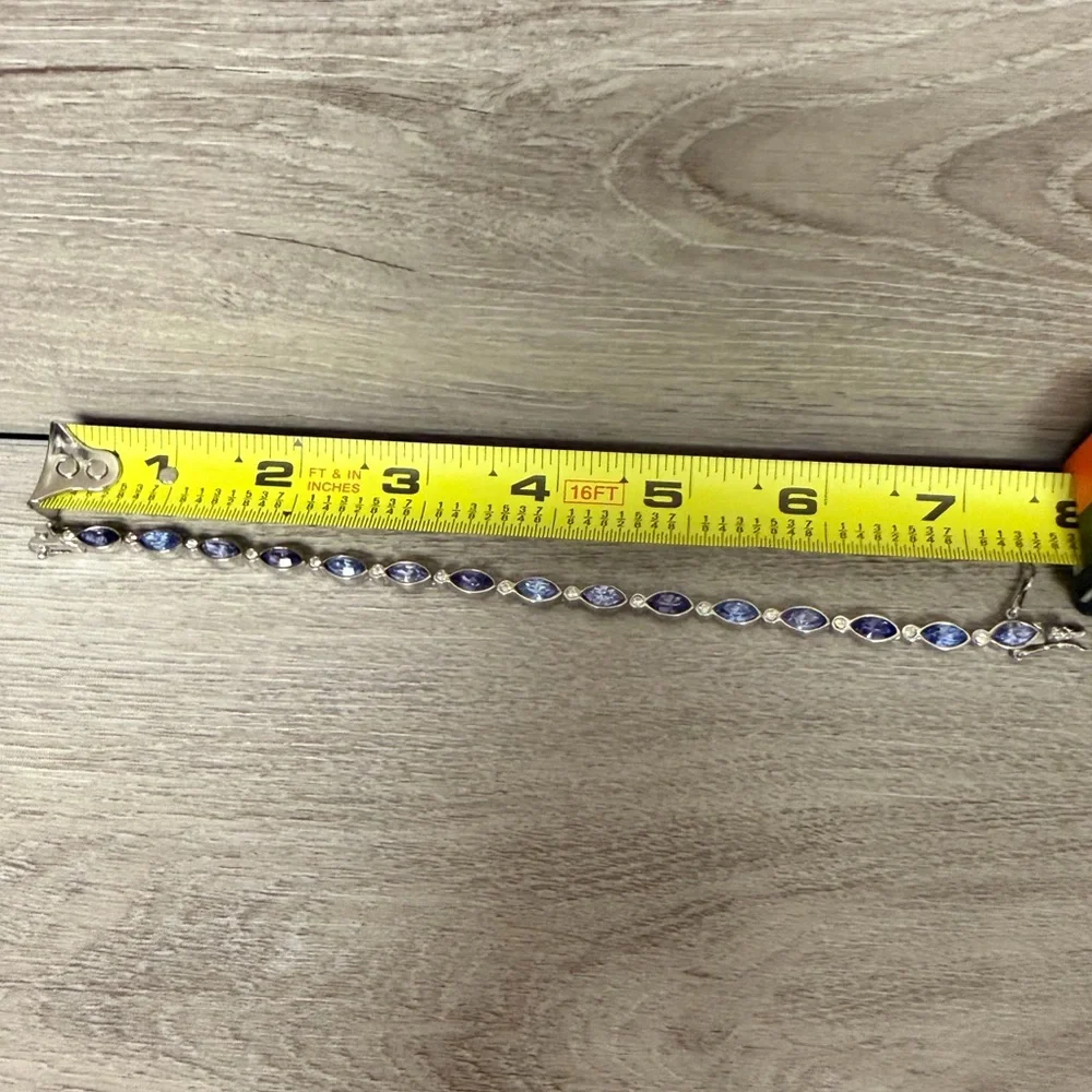 Elegant Purple Gemstone Silver Tone Bracelet‎ 8”